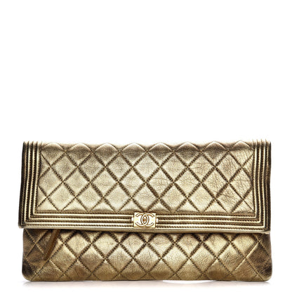 Chanel Metallic Lambskin Quilted Beauty CC Boy Clutch Gold 1 of 9