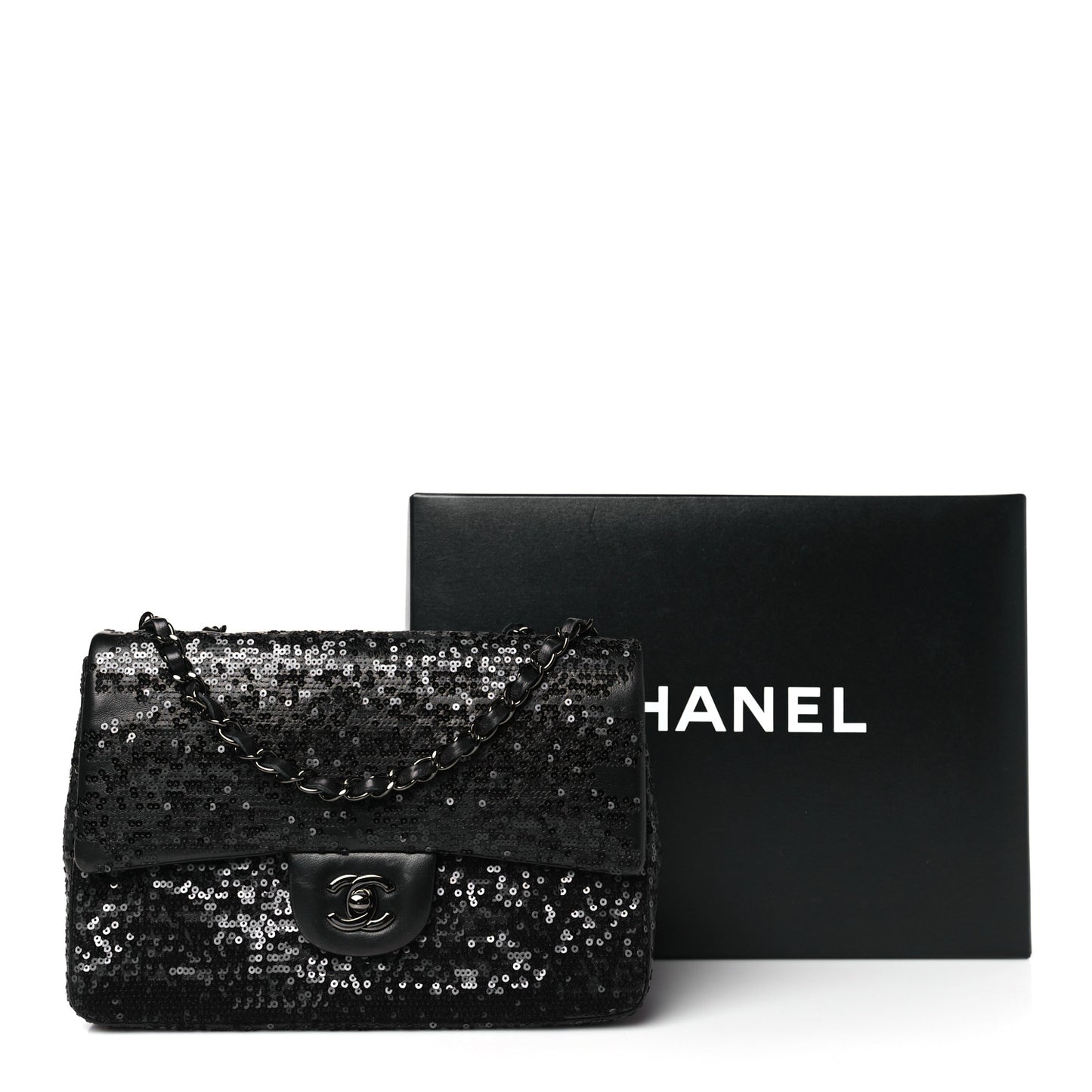 Sequin Lambskin Medium Moonlight on Water Flap Black