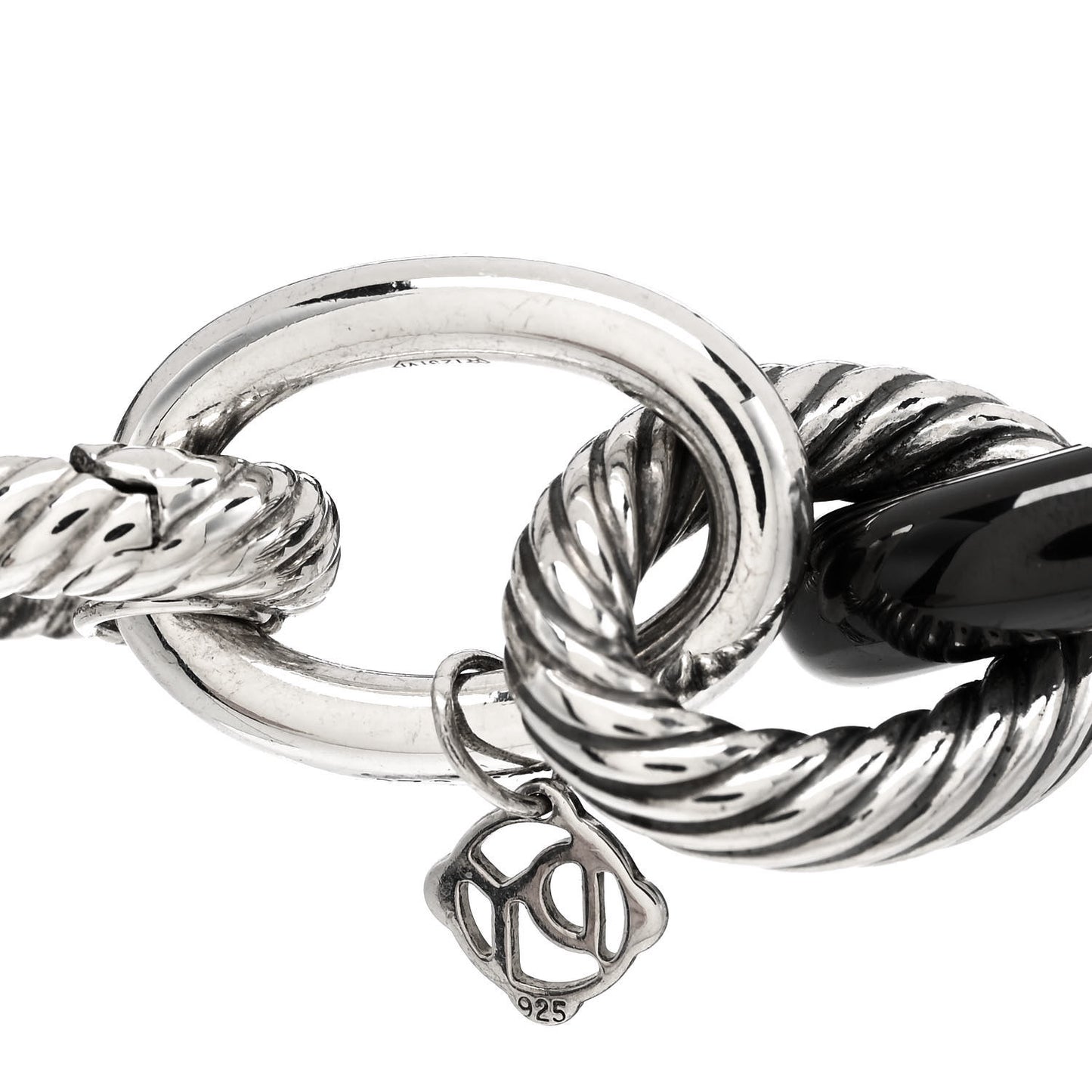 Sterling Silver Black Ceramic 17mm Extra Large Oval Link Bracelet