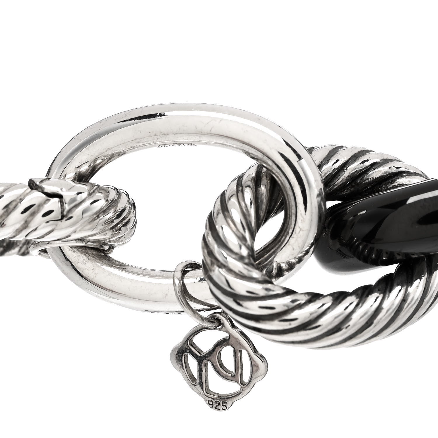David Yurman Sterling Silver Black Ceramic 17mm Extra Large Oval Link Bracelet 4 of 5