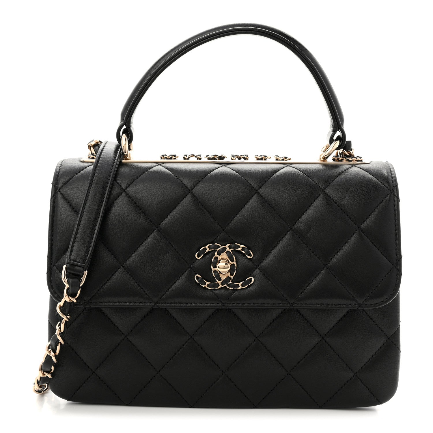 Chanel Lambskin Quilted Small Trendy CC Chain Dual Handle Flap Bag Black 1 of 11