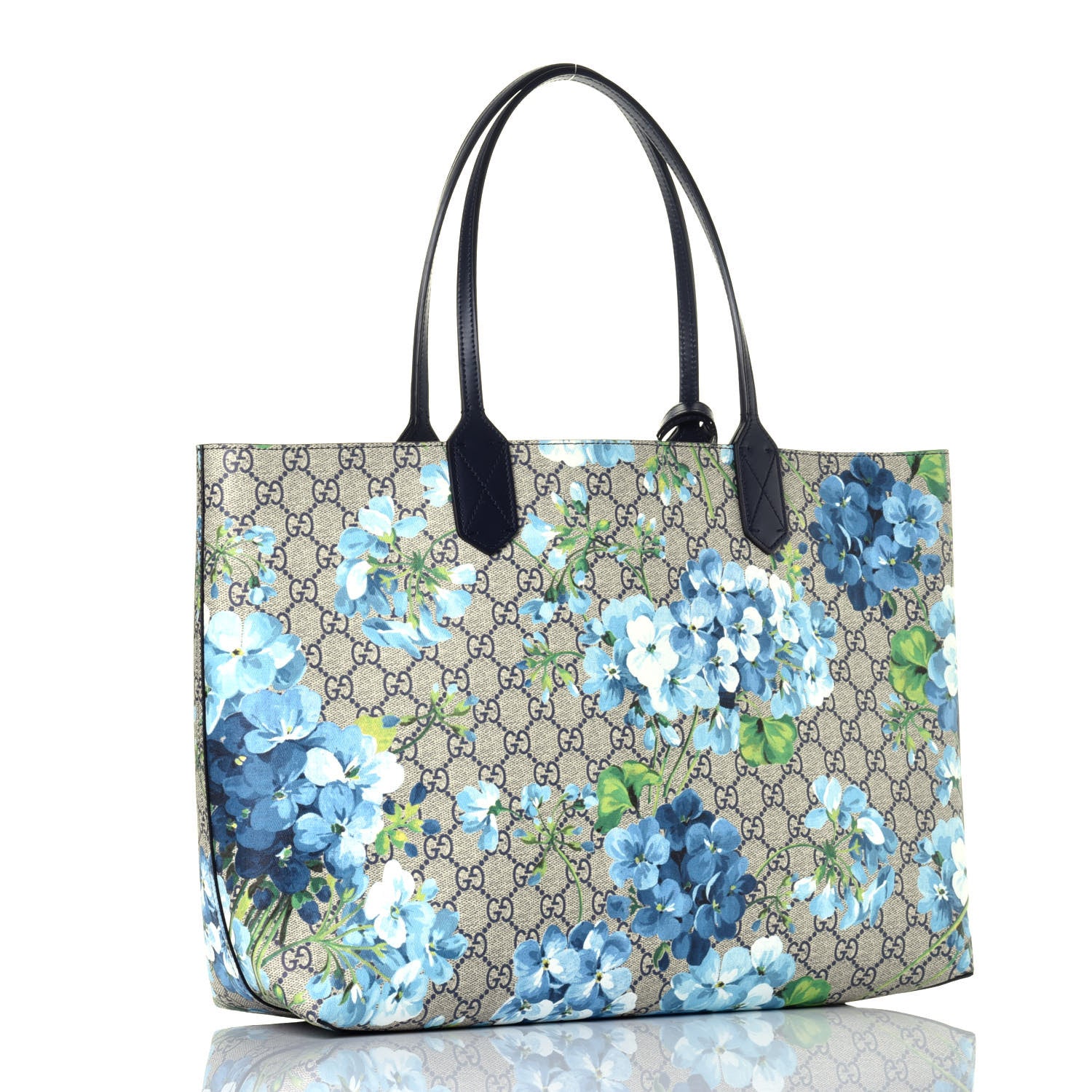 Gucci GG Supreme Monogram Blooms Medium Reversible Tote Beige Blue Navy 5 of 17