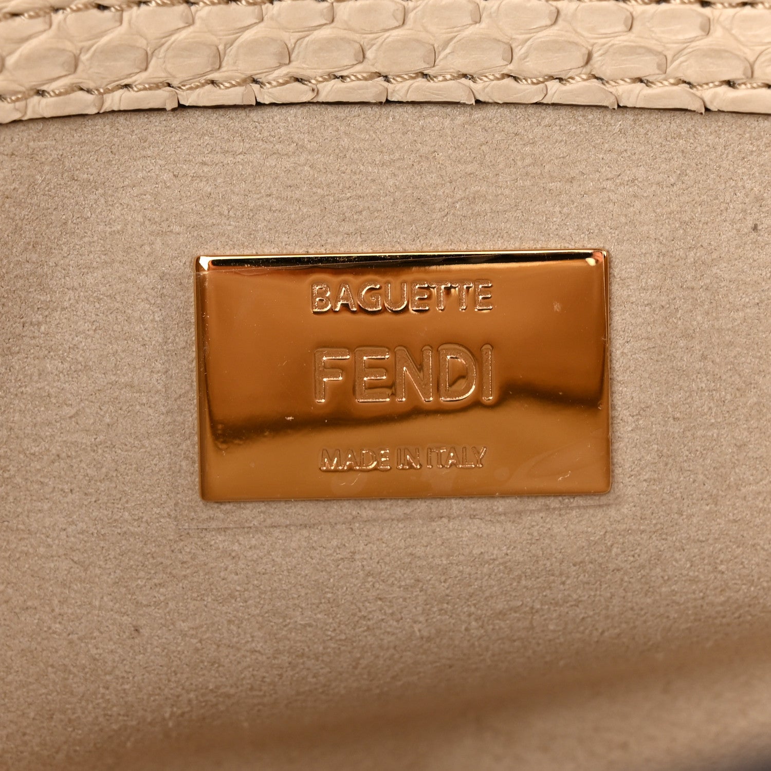 Fendi Snakeskin Floral Stitched Baguette Latte Multicolor 6 of 11
