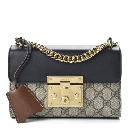 Gucci GG Supreme Monogram Calfskin Small Padlock Shoulder Bag Beige Black Cuir 1 of 10