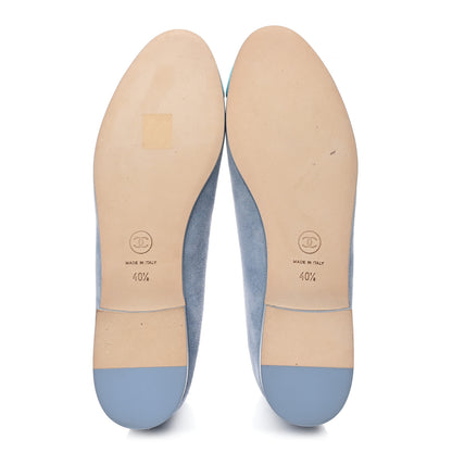 Chanel Suede Calfskin Cap Toe CC Ballerina Flats 40.5 Light Blue Turquoise 6 of 9