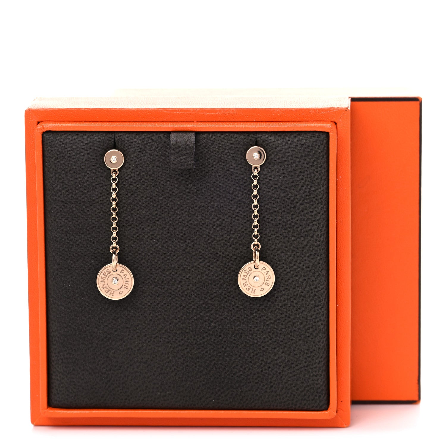 Hermes 18K Rose Gold Diamond Gambade Clou de Selle Earrings 6 of 6