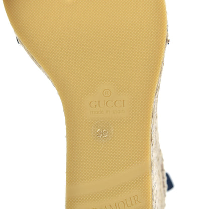 Gucci Canvas Sylvie Web Ankle Wrap Espadrille Wedge Sandals 39 Mystic White Hibiscus Red Maritime 7 of 9