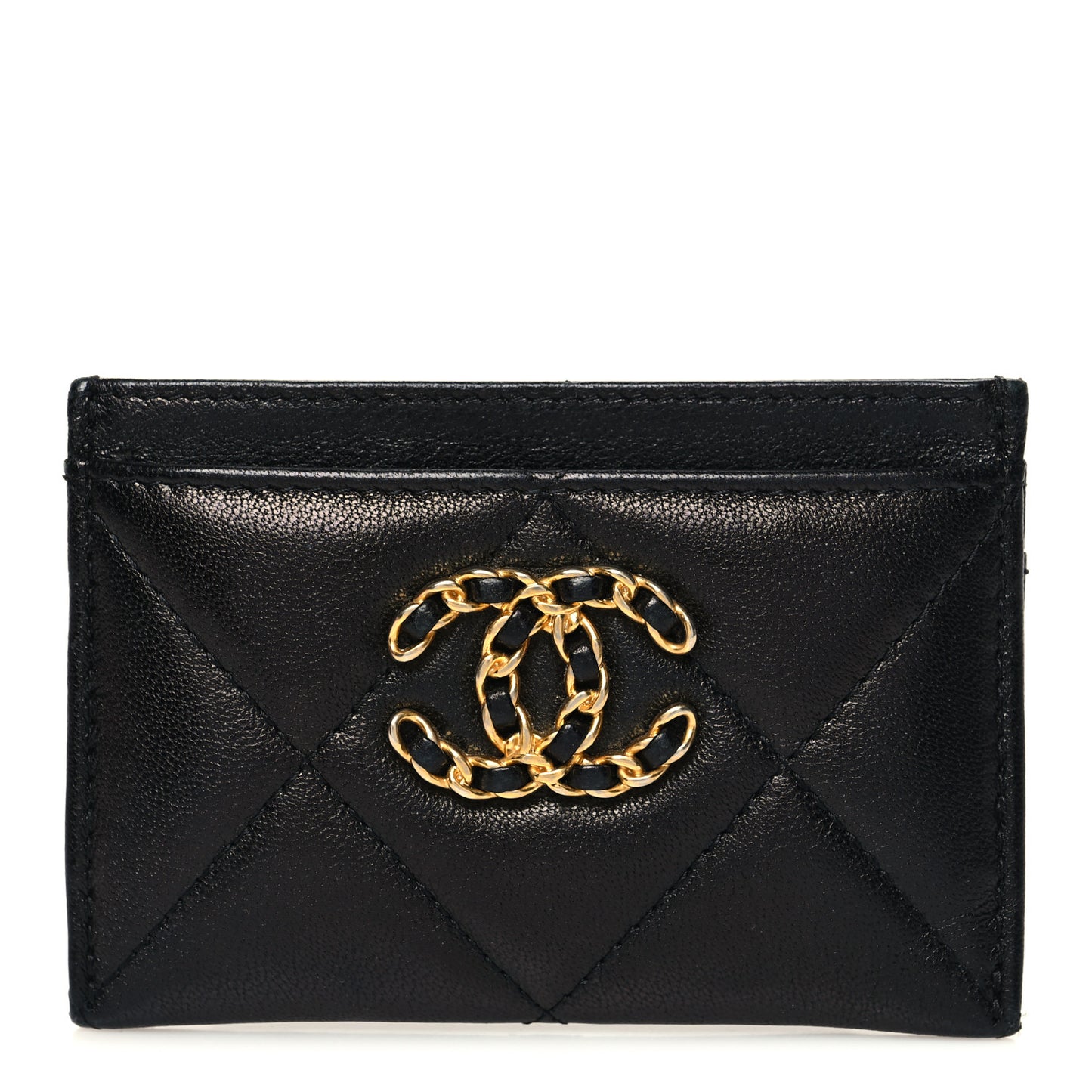 Lambskin Quilted Chanel 19 Card Holder Black