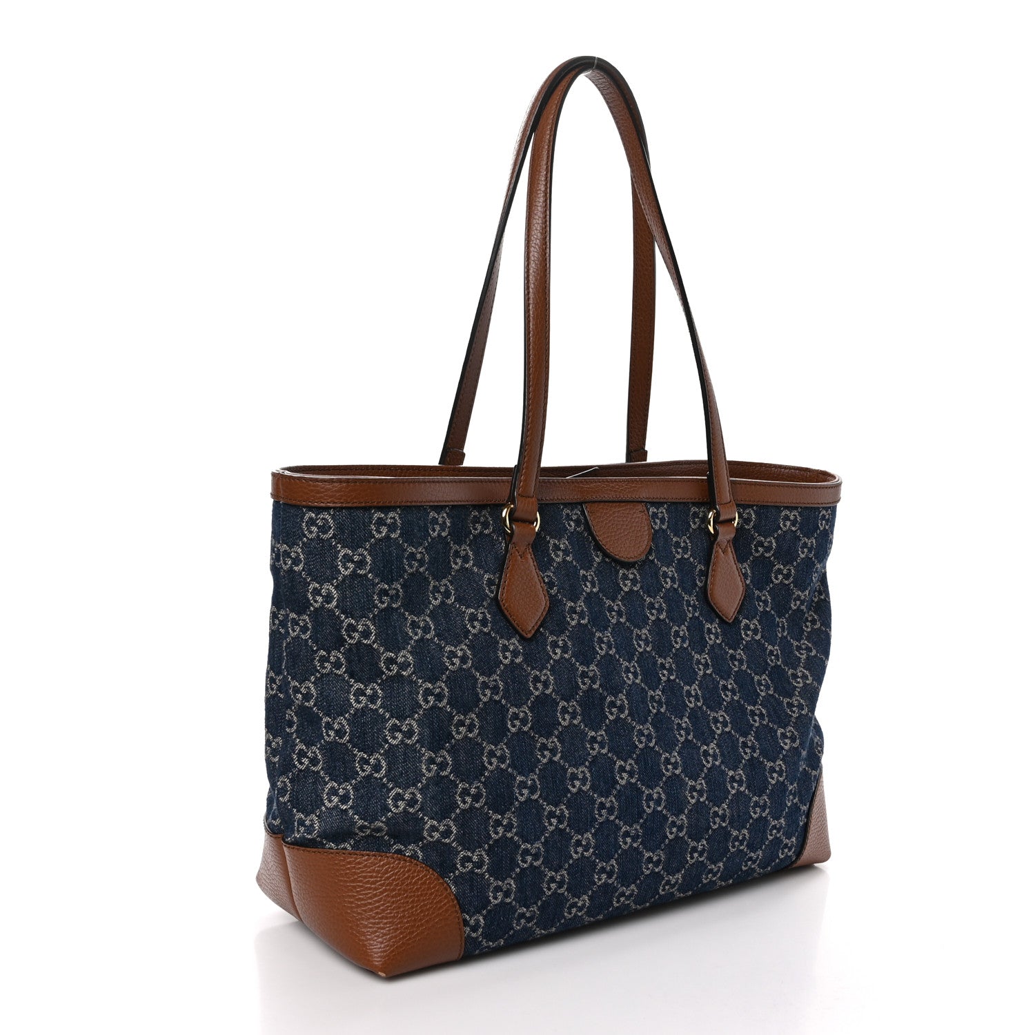 Gucci New Denim GG Monogram Medium Ophidia Shopping Tote Blue Tea Cuir 3 of 10