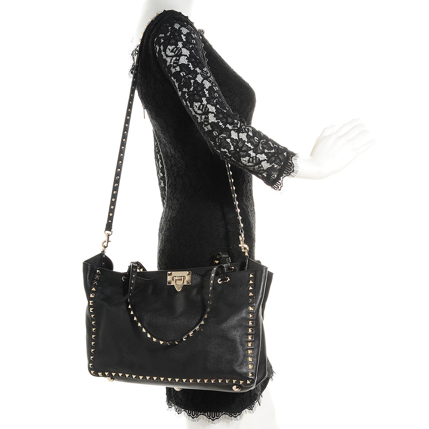Vitello Medium Rockstud Tote Black