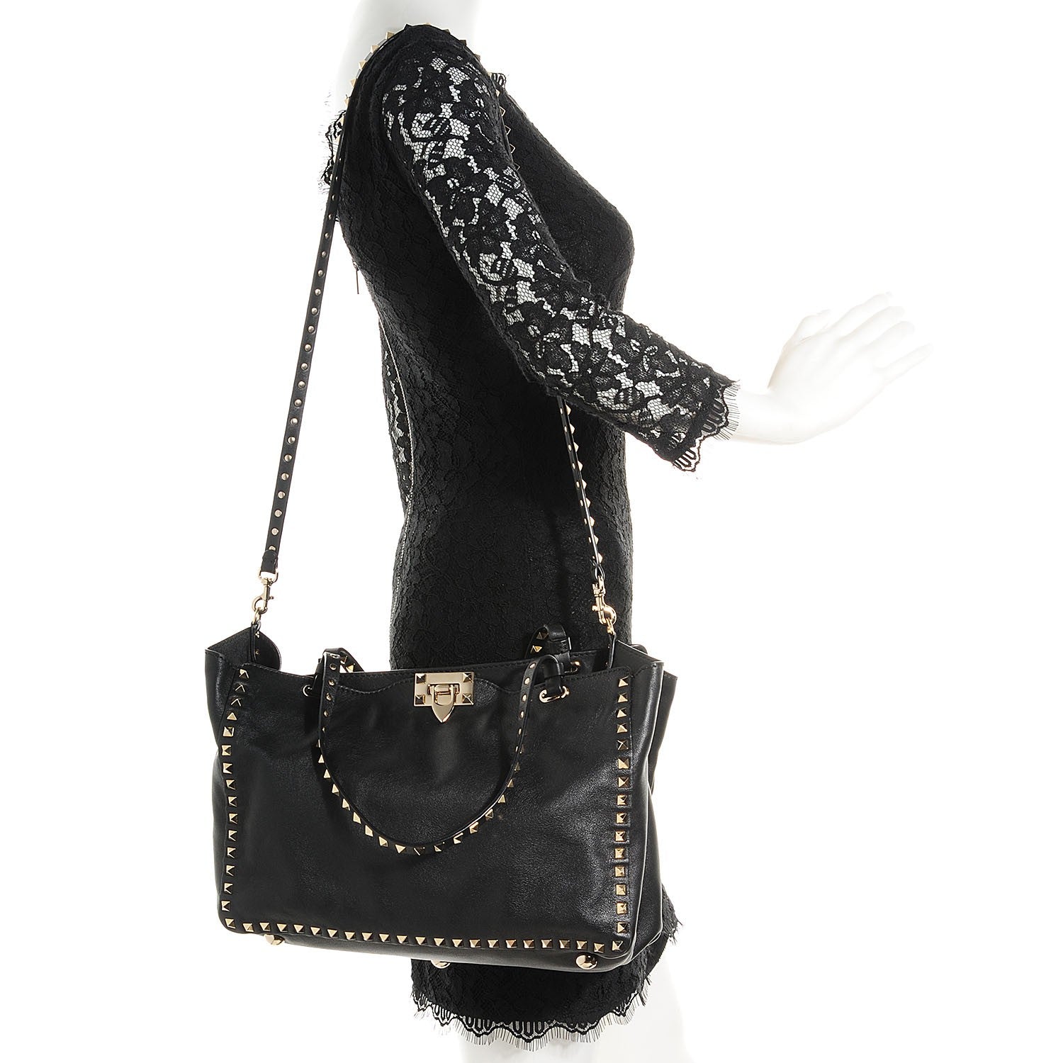 Valentino Garavani Vitello Medium Rockstud Tote Black 2 of 8