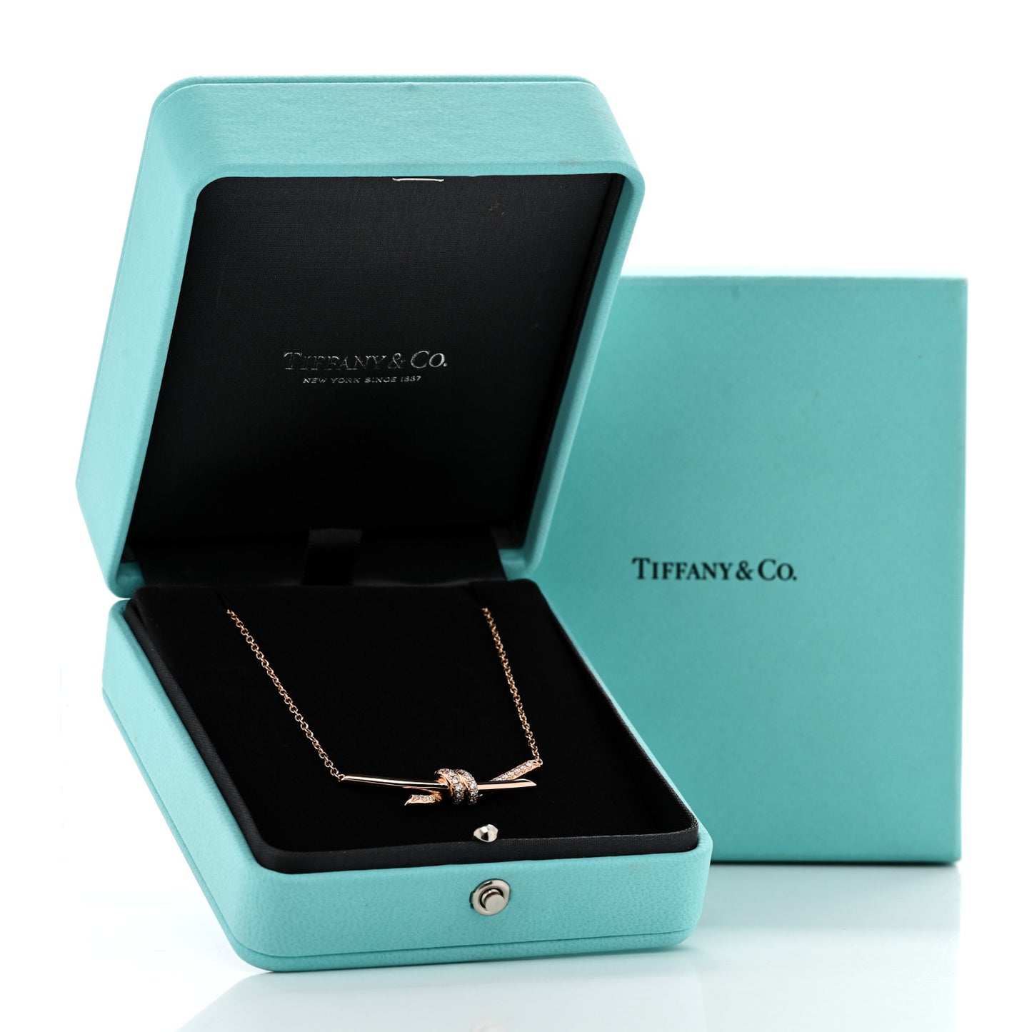 18K Rose Gold Diamond Knot Necklace