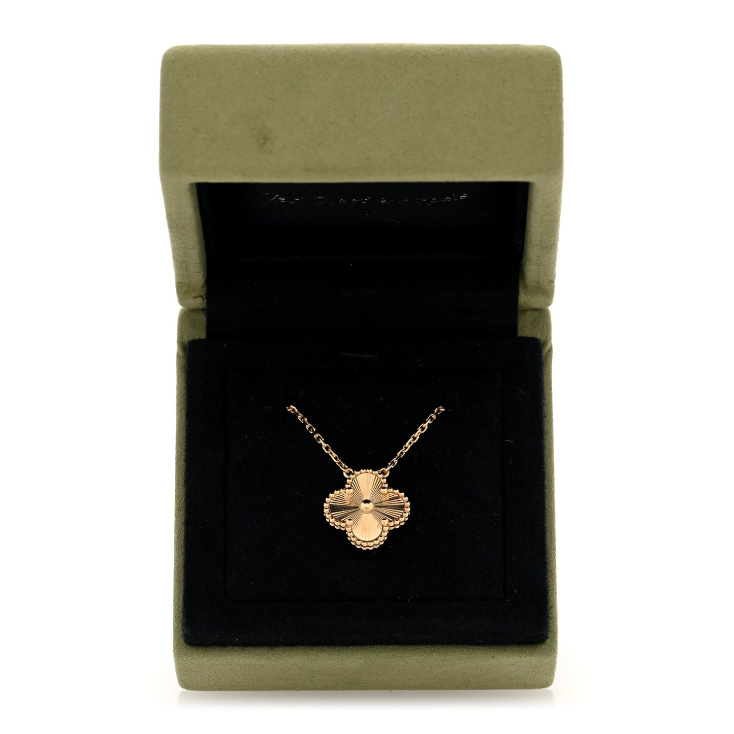 18K Yellow Gold Guilloche Vintage Alhambra Pendant Necklace