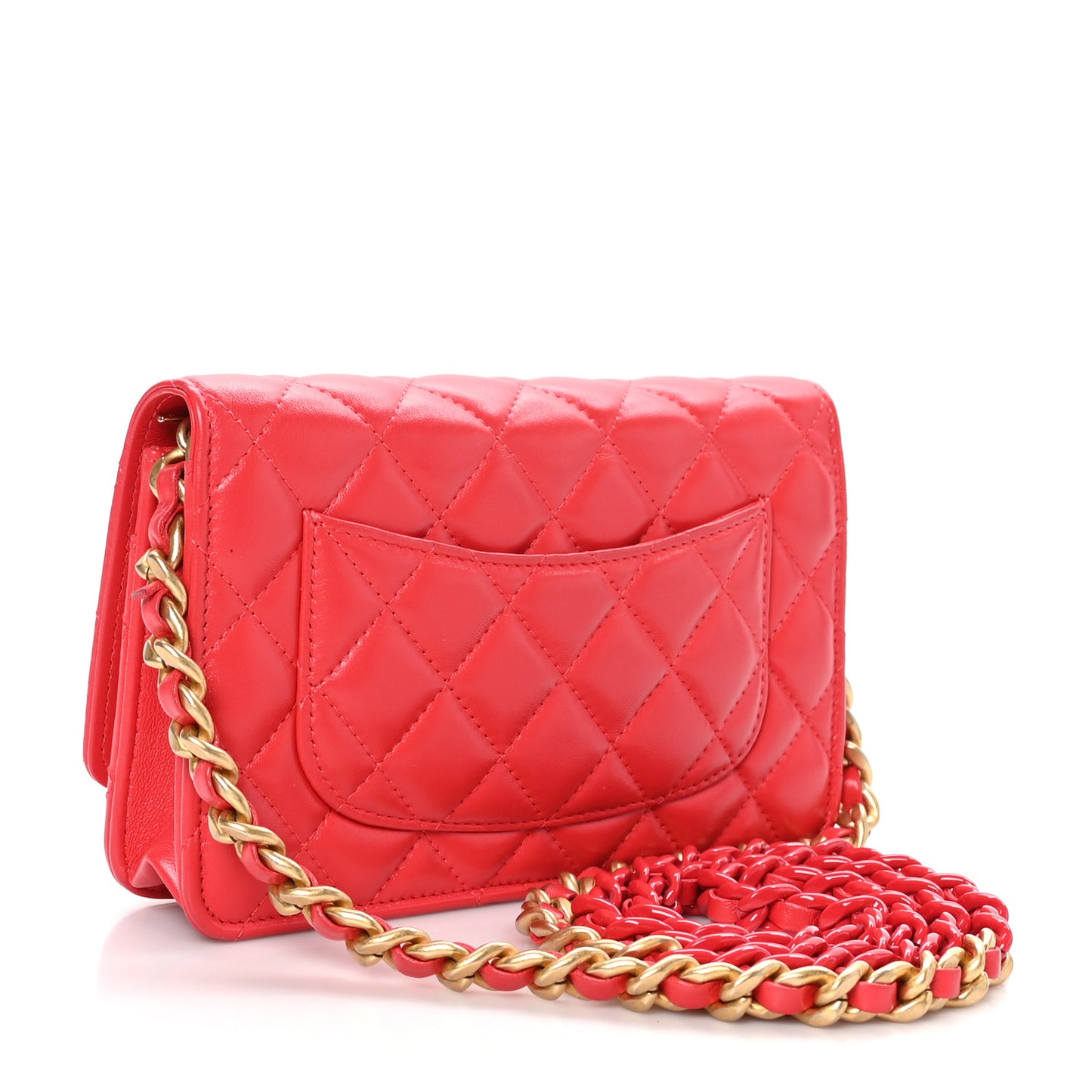Lambskin Resin Quilted Wallet On Chain WOC Red