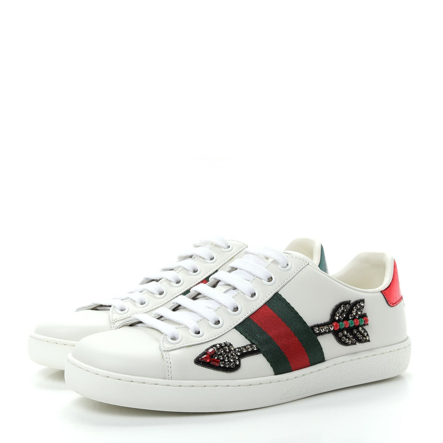 Calfskin Web Studded Womens Arrow Ace Sneakers 35.5 White