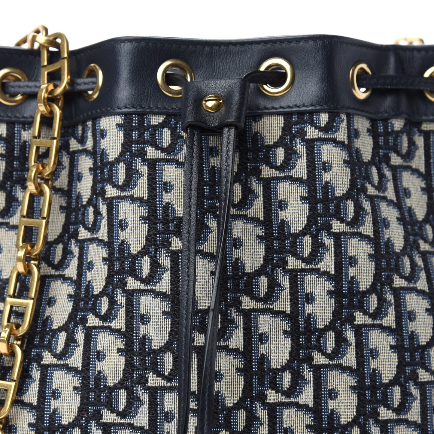 Oblique Drawstring Chain Large Bucket Bag Blue