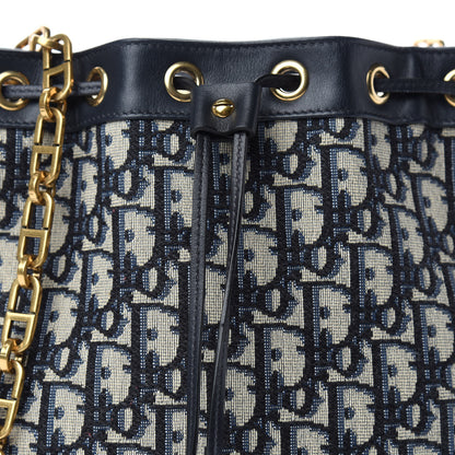 Christian Dior Oblique Drawstring Chain Large Bucket Bag Blue 10 of 10