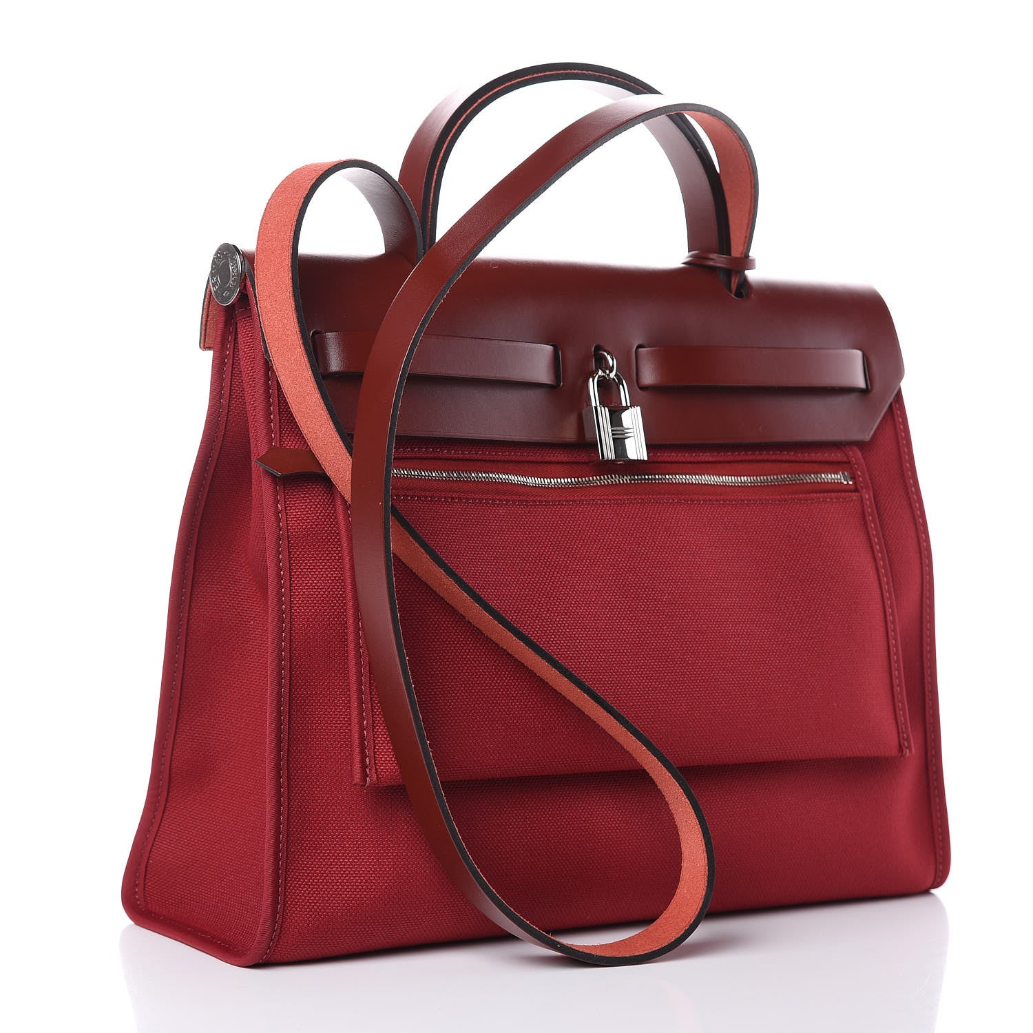 Hermes Vache Hunter Toile Herbag Zip 31 PM Rouge Grenat Rouge H 4 of 11