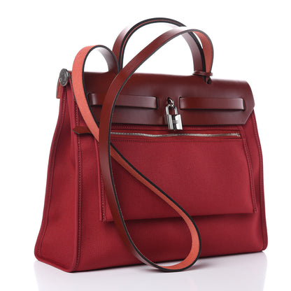 Hermes Vache Hunter Toile Herbag Zip 31 PM Rouge Grenat Rouge H 4 of 11