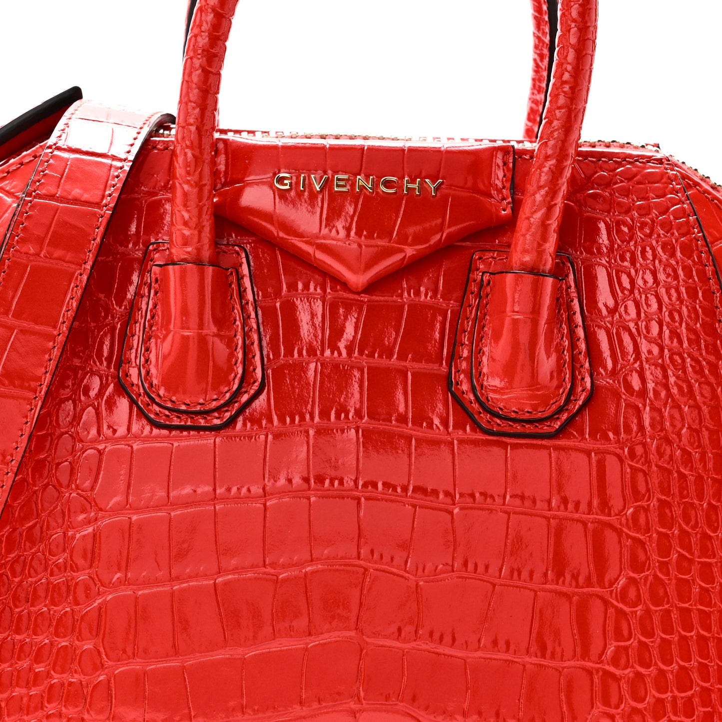 Calfskin Crocodile Embossed Mini Antigona Red