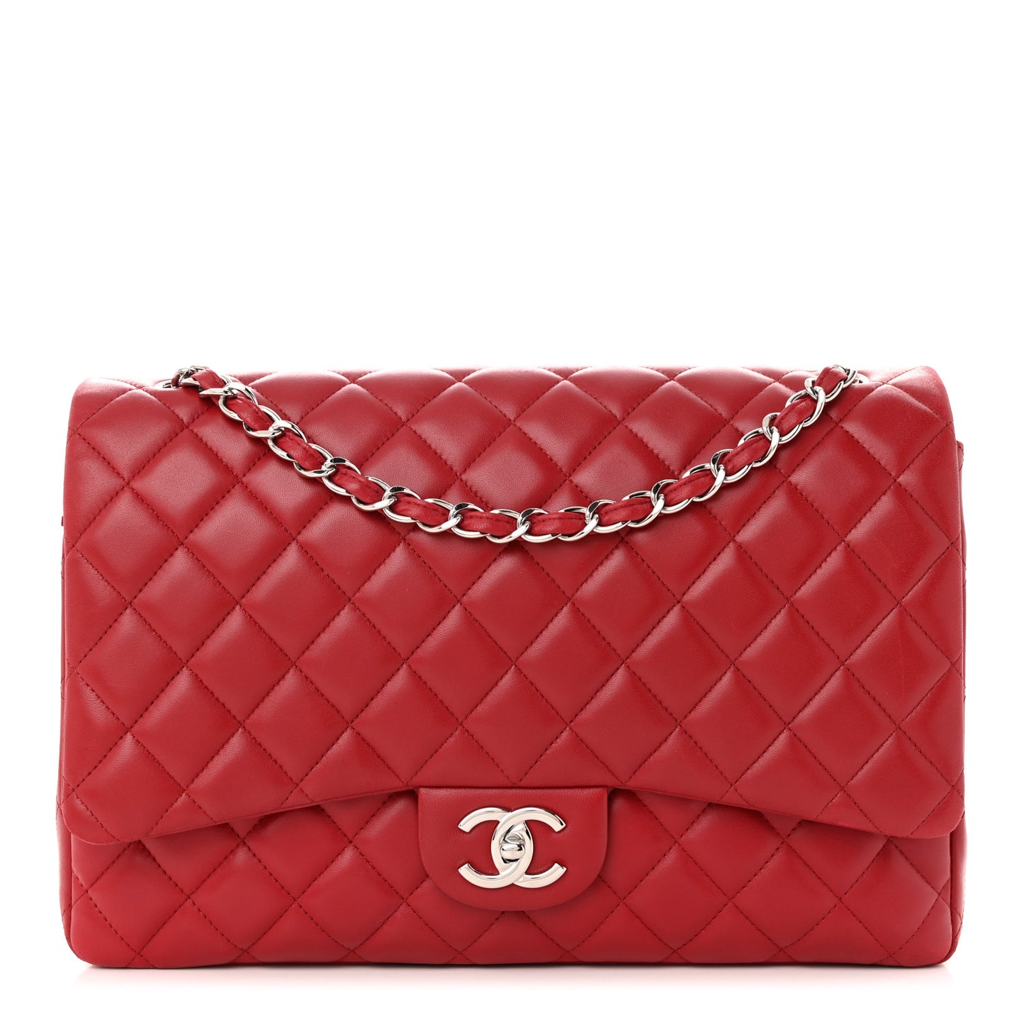 Lambskin Quilted Maxi Double Flap Red