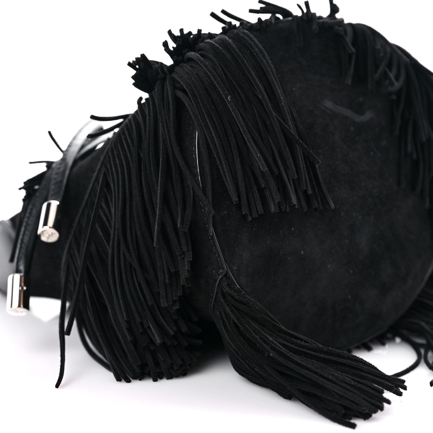 Christian Louboutin Suede Calfskin Fringe Marie Jane Bucket Black 5 of 8