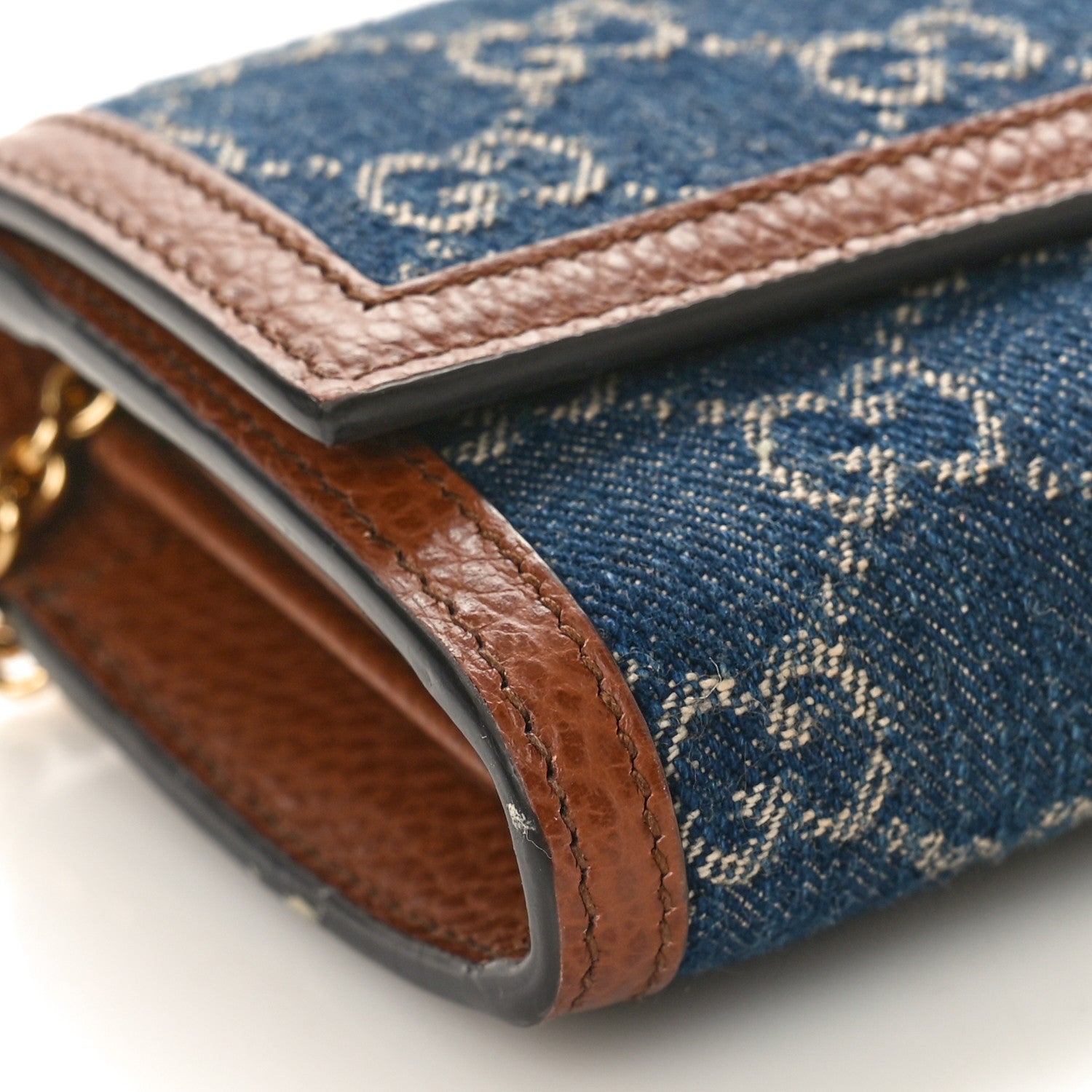 Gucci New Denim GG Monogram Jackie 1961 Chain Wallet Blue Tea Cuir 9 of 10
