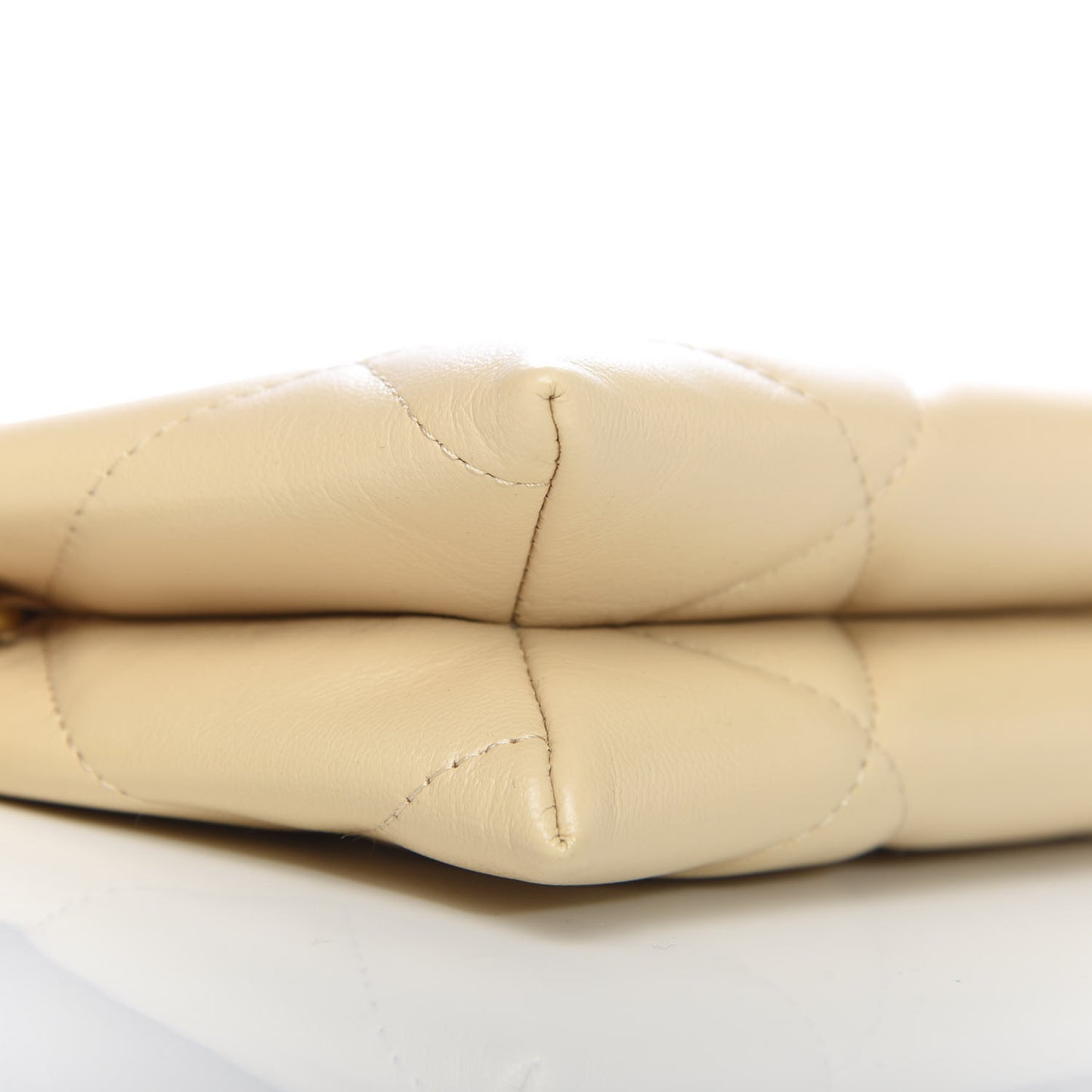 Shiny Goatskin Quilted 19 Small Pouch With Handle Beige
