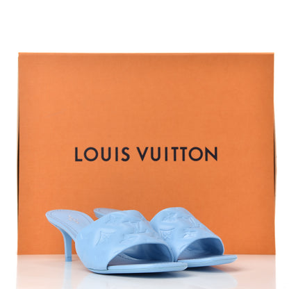 Louis Vuitton Lambskin Embossed Monogram Revival Mid Heel Mules 39 Blue 9 of 9
