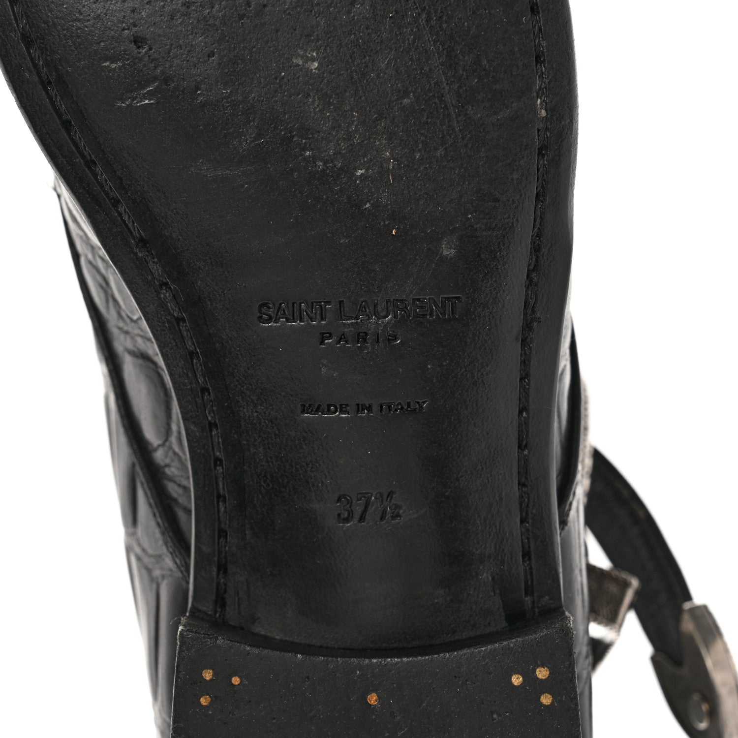 Saint Laurent Calfskin Crocodile Embossed Womens Dixon Buckle Ankle Boots 37.5 Black 6 of 15