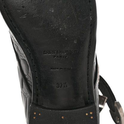 Saint Laurent Calfskin Crocodile Embossed Womens Dixon Buckle Ankle Boots 37.5 Black 6 of 15