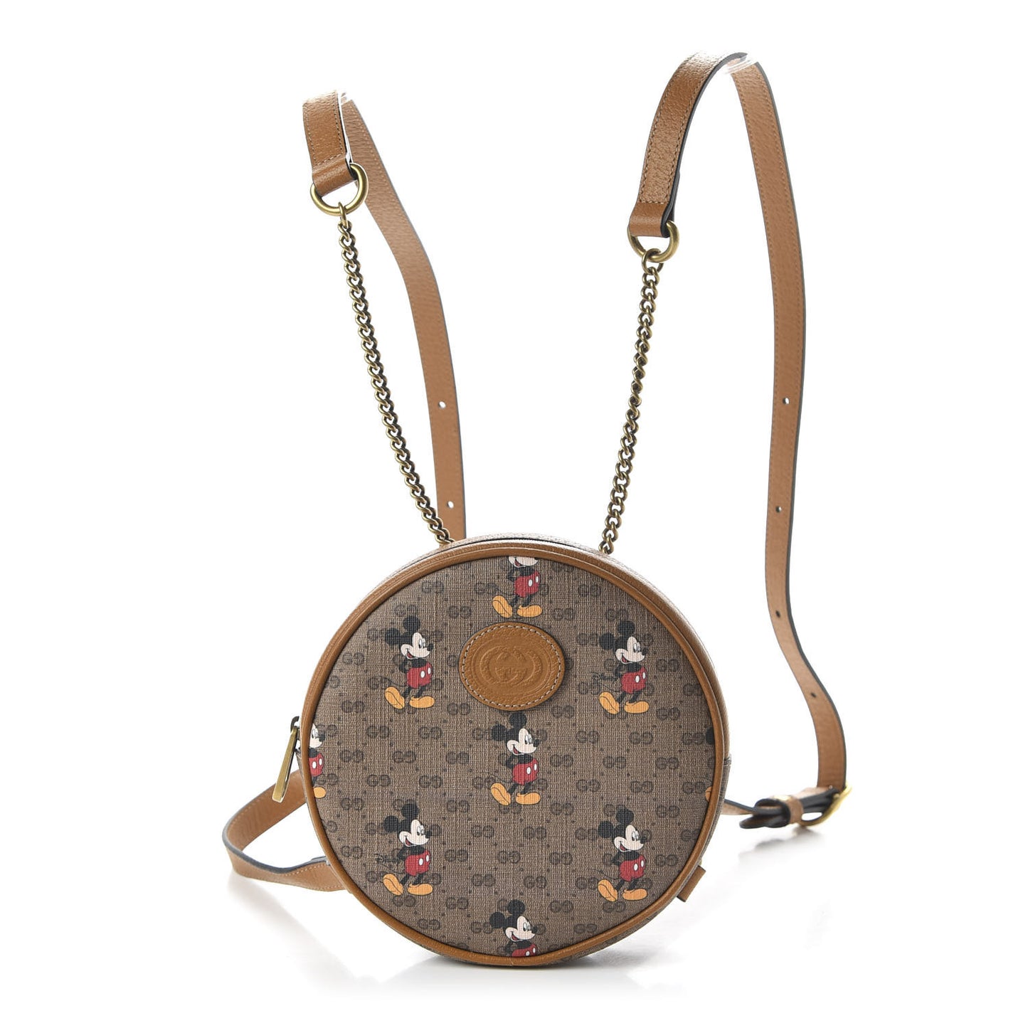 X DISNEY Mini Vintage GG Supreme Monogram Mickey Mouse Round Backpack Beige Vintage Sun Oil