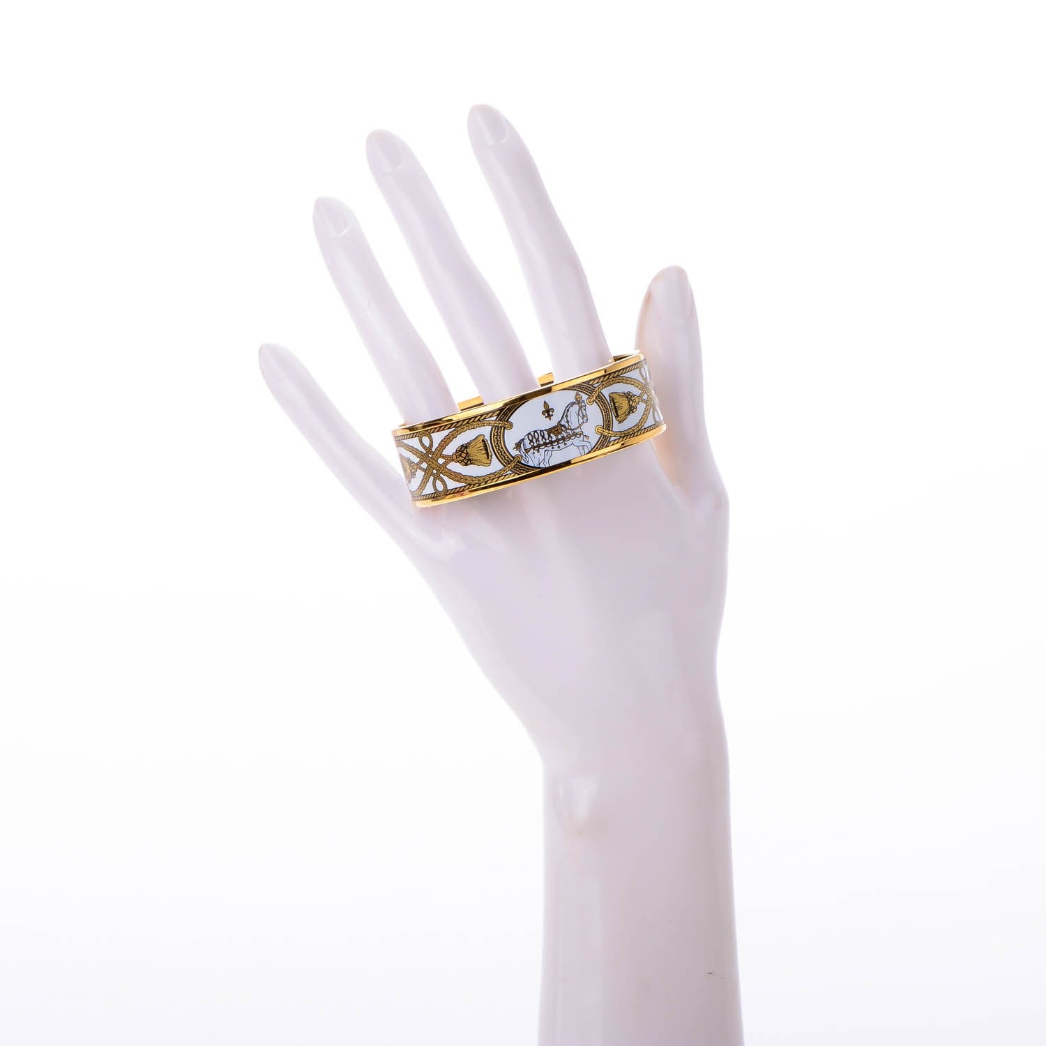 Hermes Enamel Printed Wide Grand Apparat Bracelet 62 Blanc 2 of 6