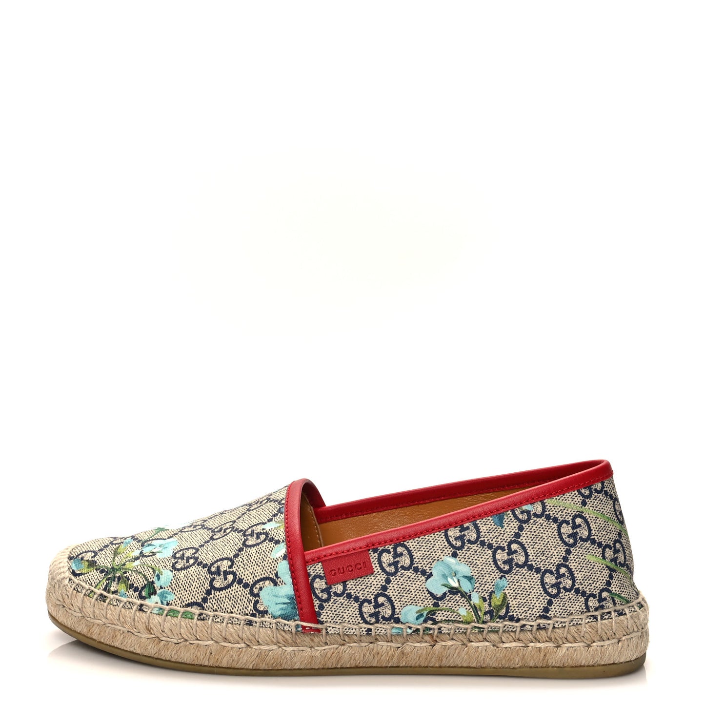 GG Supreme Monogram Blooms Espadrilles 38 Beige Blue Navy Hibiscus Red