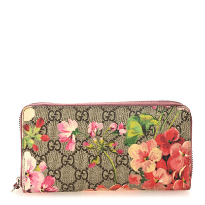 Gucci GG Supreme Monogram Blooms Zip Around Wallet Beige Multicolor Dry Rose 1 of 8