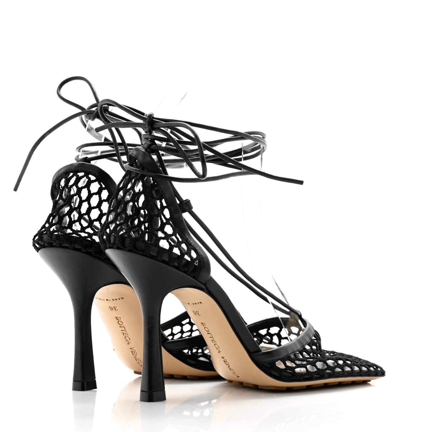 Bottega Veneta Mesh Nappa Stretch Ankle Tie Sandals 36 Black 4 of 7