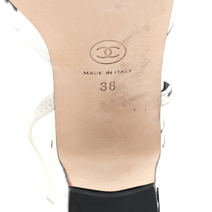 Chanel Printed Lambskin Cap Toe CC Slingback Pumps 38 Black White 7 of 10