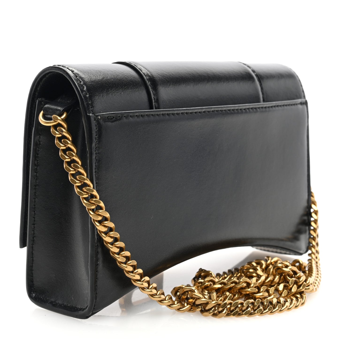 Shiny Box Calfskin XS Hourglass Wallet On Chain Black