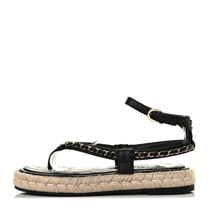 Chanel Lambskin Chain CC Thong Espadrille Sandals 36 Black 1 of 6