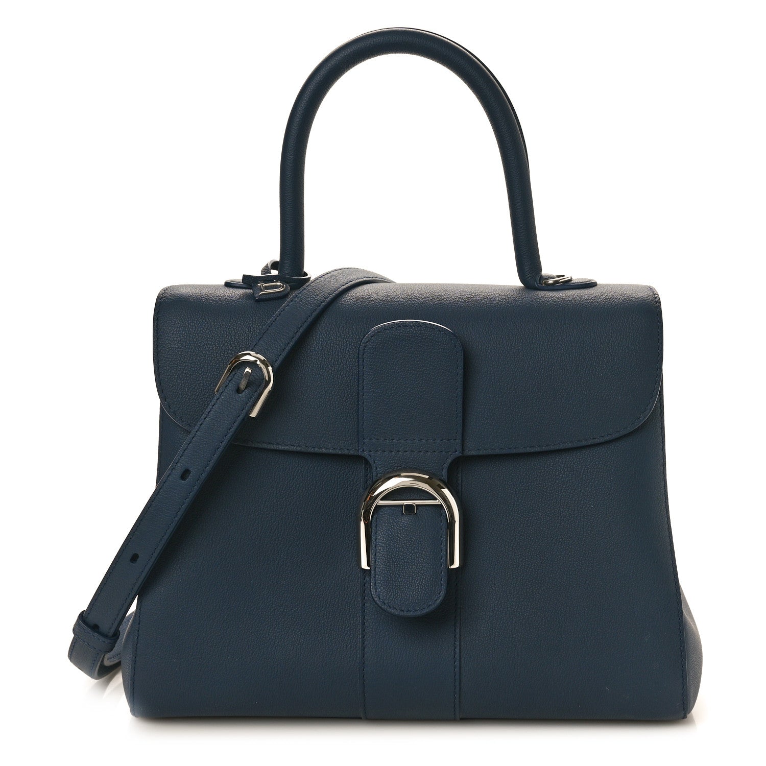 Delvaux Grained Calfskin MM Brillant Satchel Navy 1 of 11