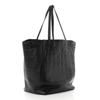 Celine Crocodile Embossed Calfskin Medium Belt Cabas Phantom Black 3 of 12