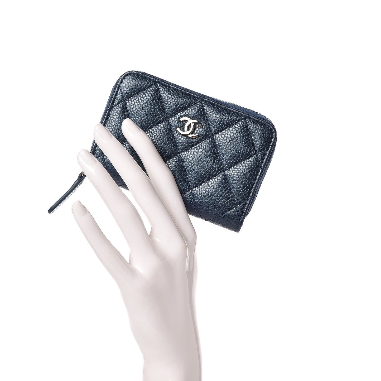Caviar Quilted Zip Coin Purse Dark Blue