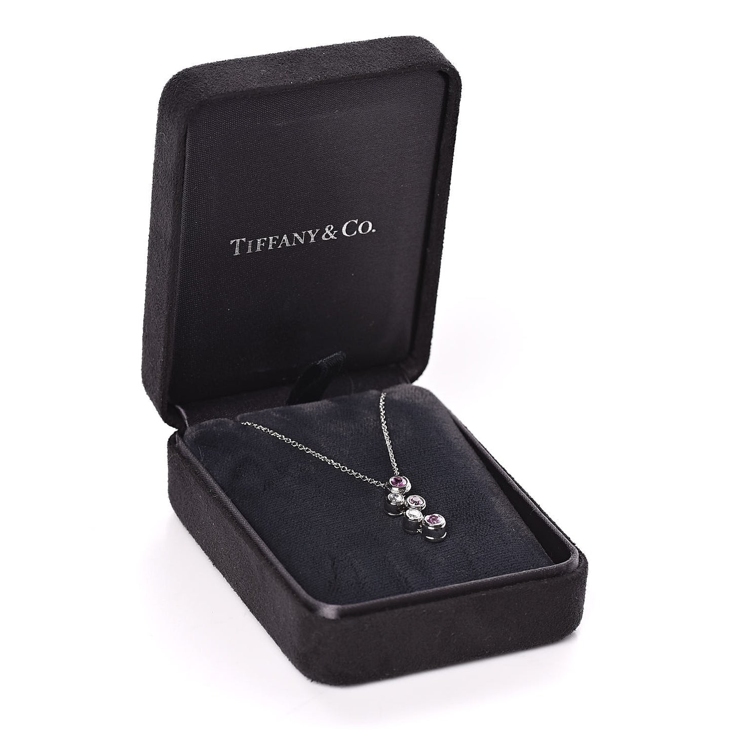 Platinum Diamond Pink Sapphire Bubble Pendant Necklace