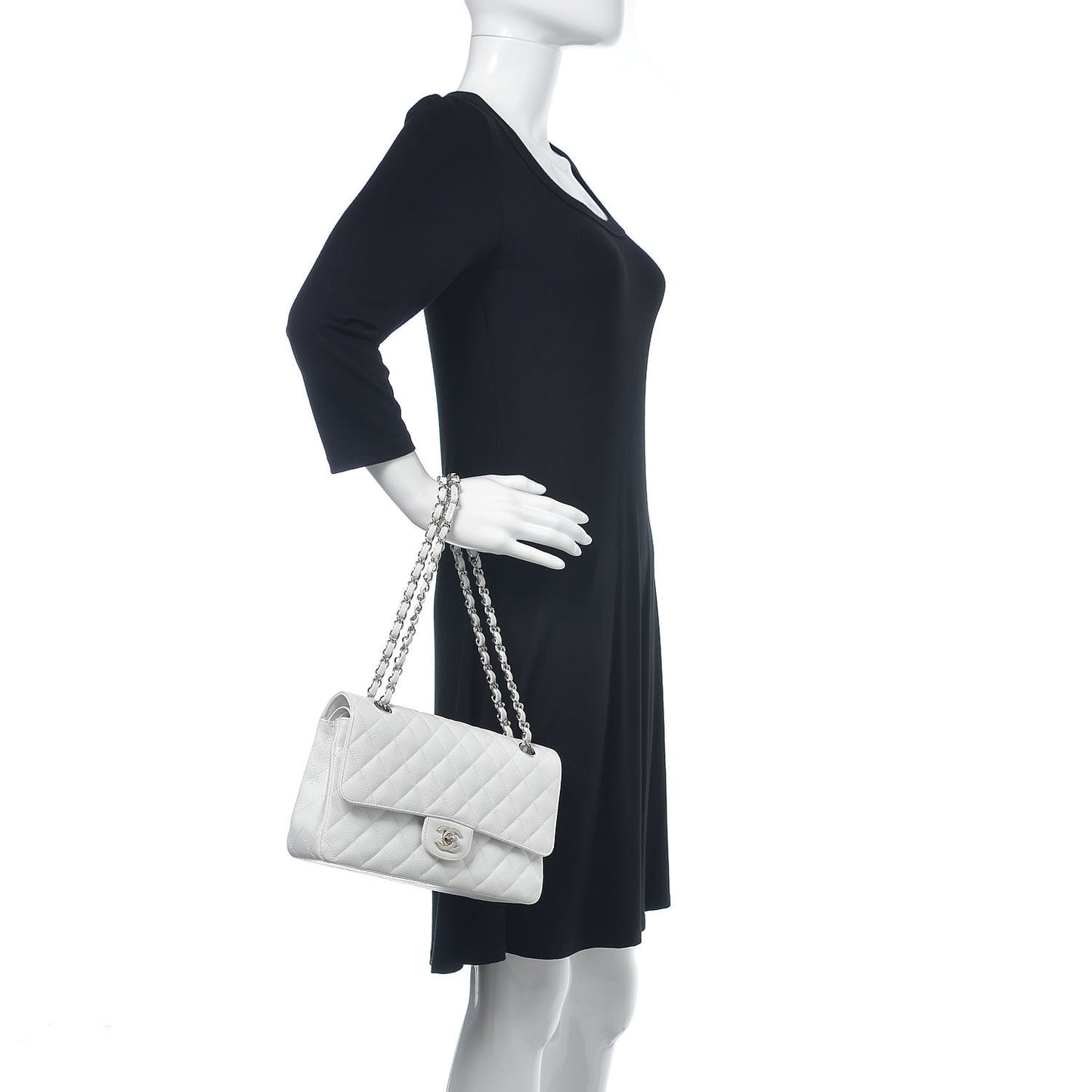 Caviar Quilted Medium Double Flap White