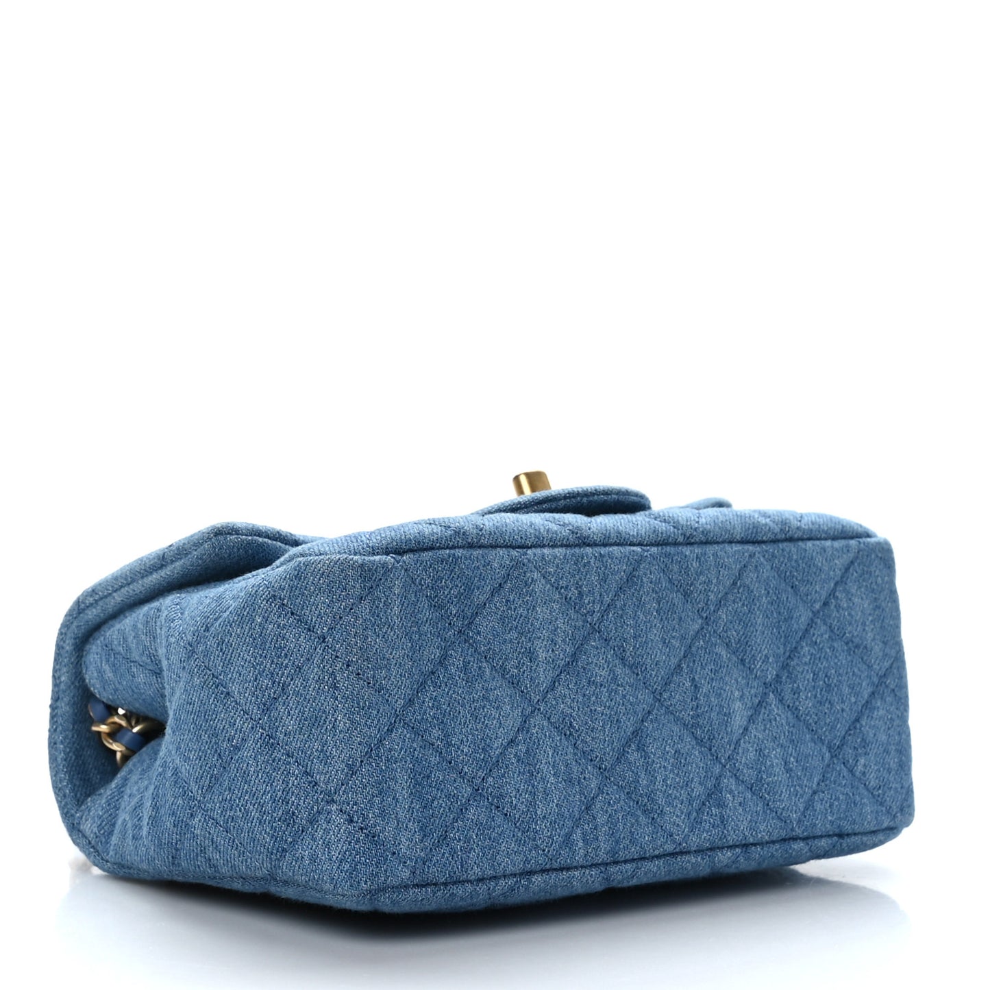 Denim Quilted Mini Pearl Crush Flap Blue