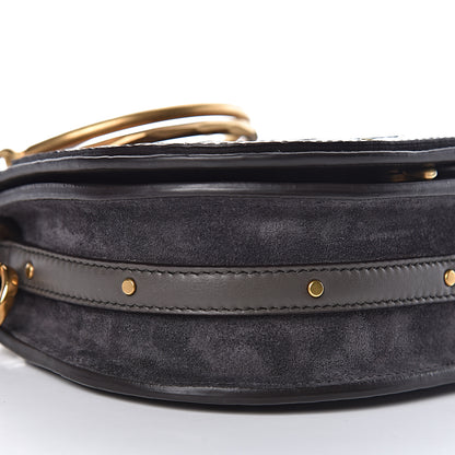 Chloe Suede Calfskin Crocodile Embossed Small Nile Bracelet Bag Profound Brown 9 of 11