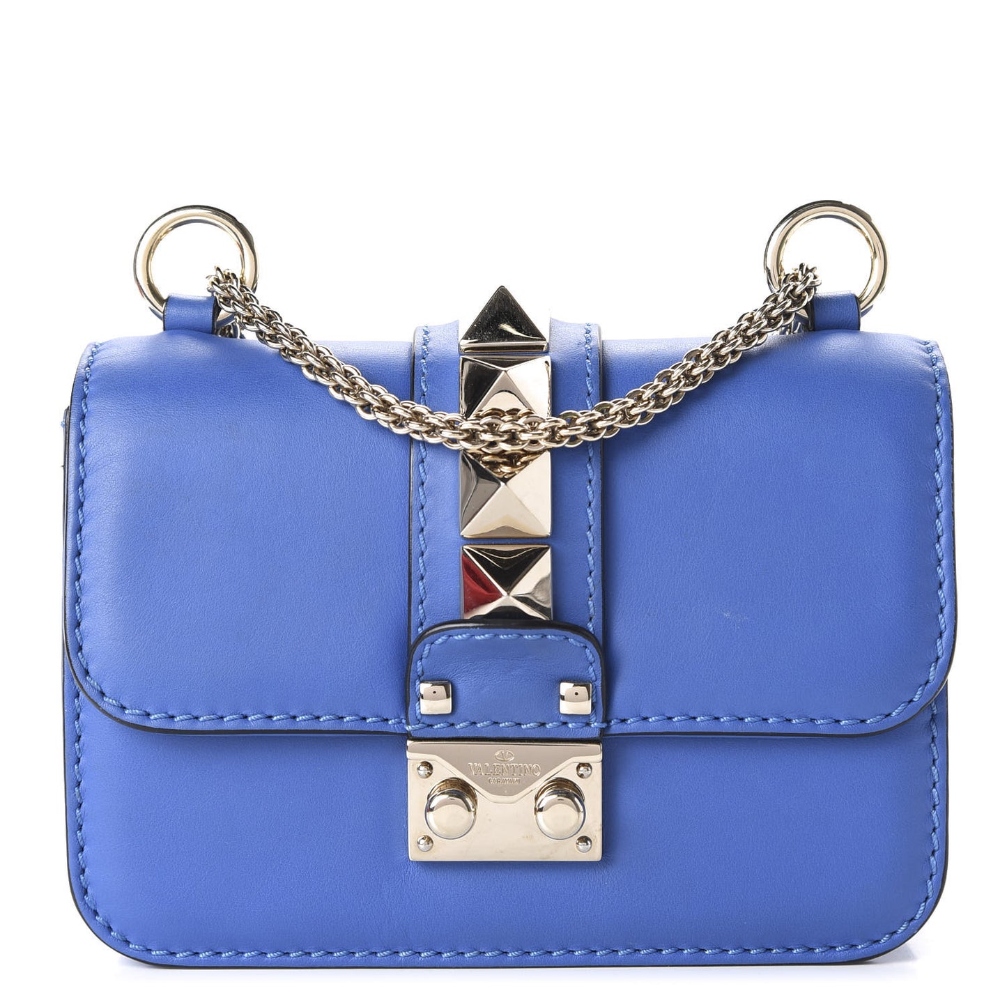 Vitello Mini Glam Lock Rockstud Flap Blue