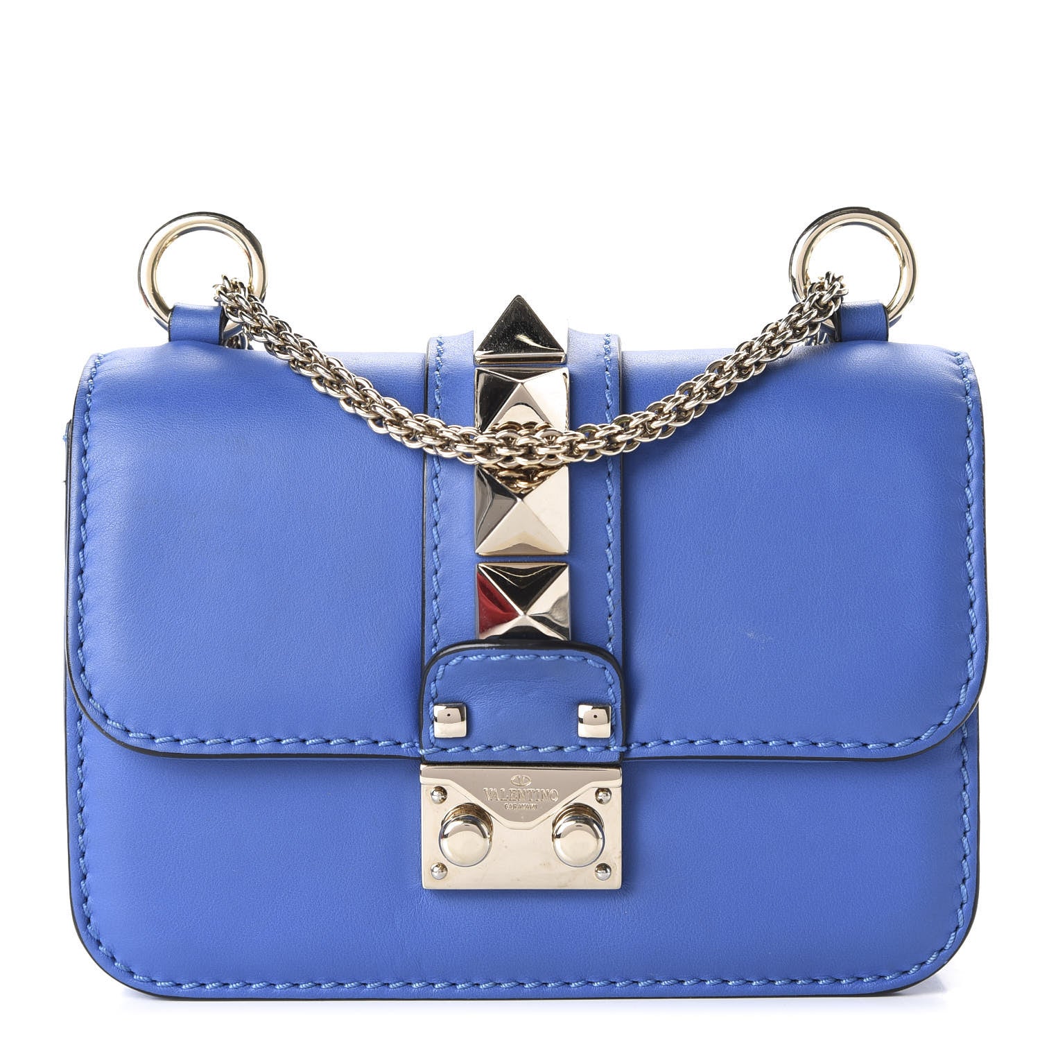 Valentino Garavani Vitello Mini Glam Lock Rockstud Flap Blue 1 of 9