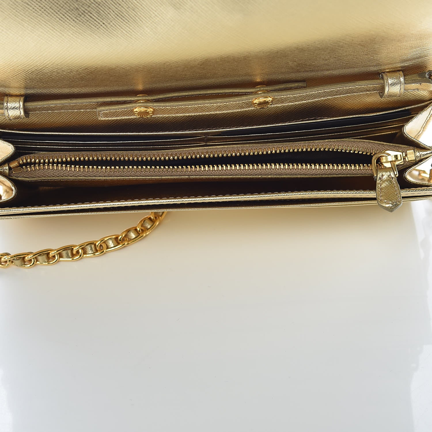Prada Saffiano Metal Oro Chain Wallet Platino 5 of 10