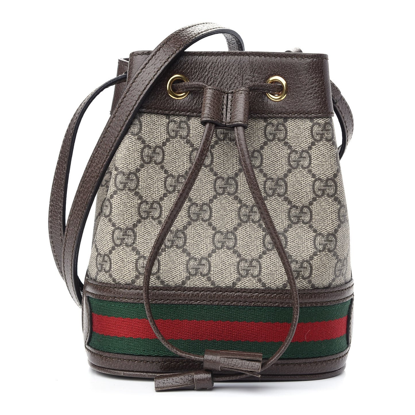 GG Supreme Monogram Web Mini Ophidia Bucket Bag Brown